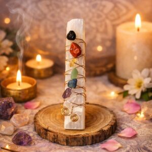 Varita Selenita con 7 Chakras