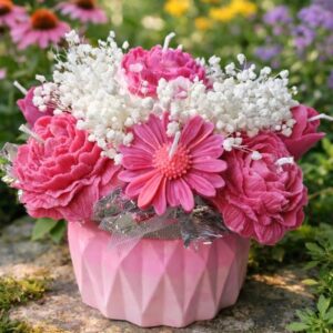 Bouquet Premium de Flores en Cera de Soja - Rosas Azules e Rosas (Hecho a Mano)
