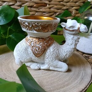 Portavelas Quemador Decorativo Camello Blanco Dorado