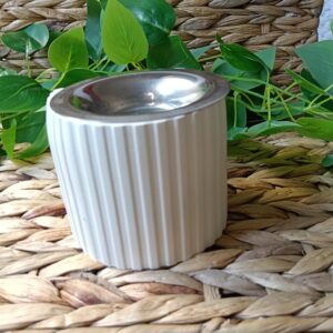 Quemador Esencias Cilindrico Efecto Blanco Cuenco Metalico