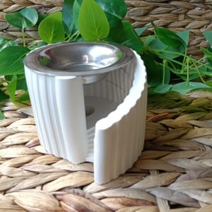 Quemador Esencias Rectangular Efecto Blanco Cuenco Metalico