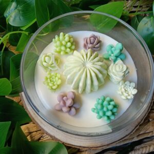 Vela Artesanal Centro Mesa Suculentas Aromático Aroma Eucalipto