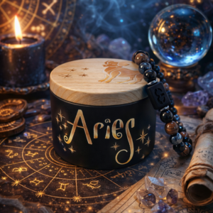 Vela Artesanal cera de soja Signo y Pulsera Aromar del Aries