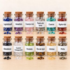 Colección de minerales en botecitos de cristal ( se vende por separado )