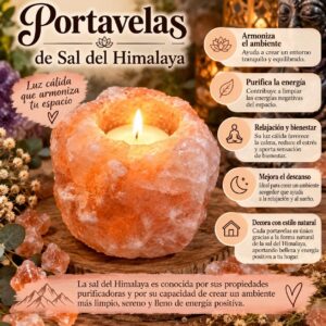 Portavela de Sal de Himalaya - Luz Cálida y natural