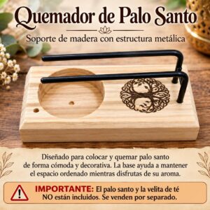 Quemador de Palo Santo de madera y metal-Árbol de la vida .